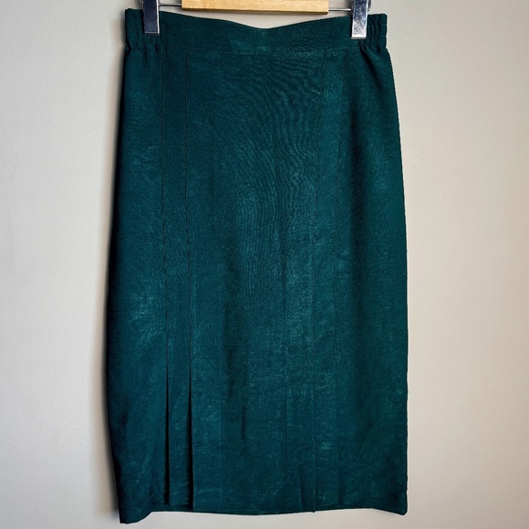 Bantry Bay by Leboff Vintage Pencil Knee Skirt Green Small Front Hem Pleats - Picture 1 of 12
